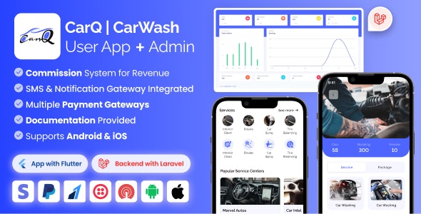 CarQ Car Wash Marketplace SAAS User Flutter App Laravel Admin Panel