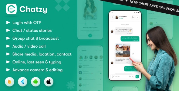 Chatzy – Whatsapp Clone Full Chat Call App | Android iOS Flutter Chat app