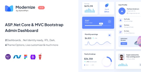 Modernize – ASP.Net Core MVC Bootstrap Admin Dashboard Template