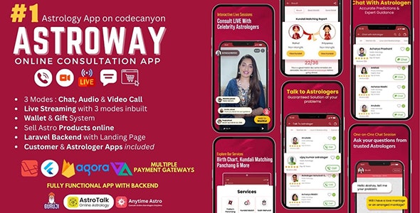 Astroway – Astrology Consultation App with Website and PHP Backend | Includes Chat, Audio-Video Call