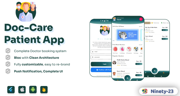Doc-Care Patient – Flutter 3.x | BloC | Clean Architecture | Firebase | Full Solution