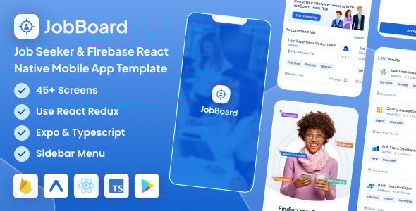 JobBoard – Job Seeker Firebase React Native Expo Mobile App Template
