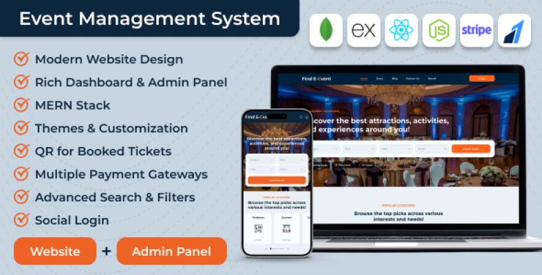 Find E-Event – Event Management System Ticket Booking Website with Admin Panel (MERN Stack)