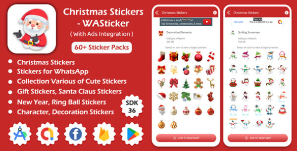 Christmas Stickers – WASticker, Sticker for Whatsapp Android App with AD Integration