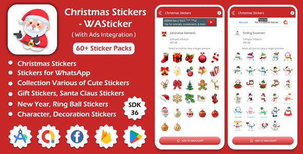Christmas Stickers – WASticker, Sticker for Whatsapp Android App with AD Integration