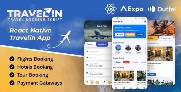 Travelin – Air Tickets, Tours Hotel Booking React Native App