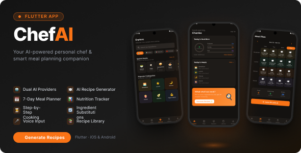 ChefAI — AI Recipe Generator, Meal Planner Calorie Tracker | Flutter Full App