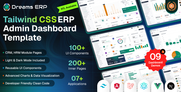 Dreams ERP – ERP Business Management Dashboard Template | React, Next.js, Angular, Vue Laravel