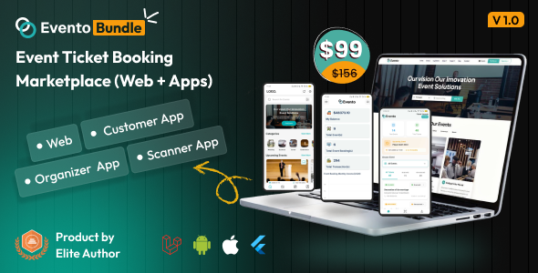 Evento Bundle – Event Ticket Booking Marketplace (Multivendor) – Laravel Web + Flutter Mobile Apps