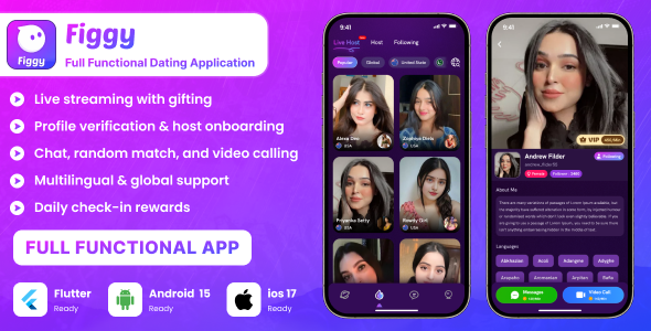Figgy – Live Streaming, Video Call, Chat, Host Agency Panel | Flutter iOS Android App Script