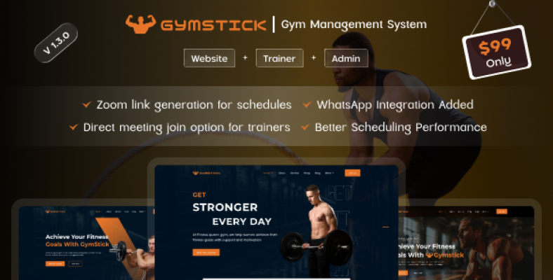 Gymstick- Gym Management System | Website | Trainer Panel | Admin Panel (MERN)