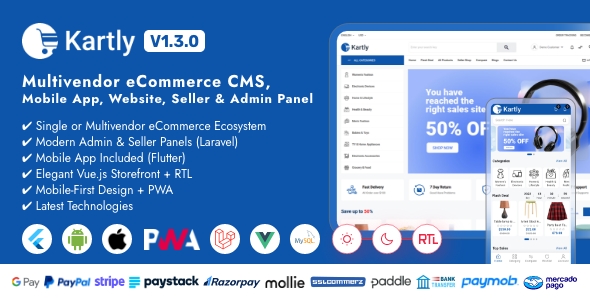 Kartly – Multivendor eCommerce CMS, Mobile App, Website, Seller and Admin Panel