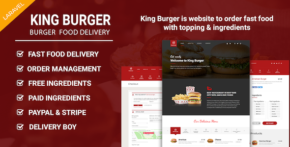 King Burger – Restaurant Food Ordering website with Ingredients In Laravel