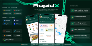 RapidX – Ride Booking and Food Delivery Flutter App With Laravel Admin Panel