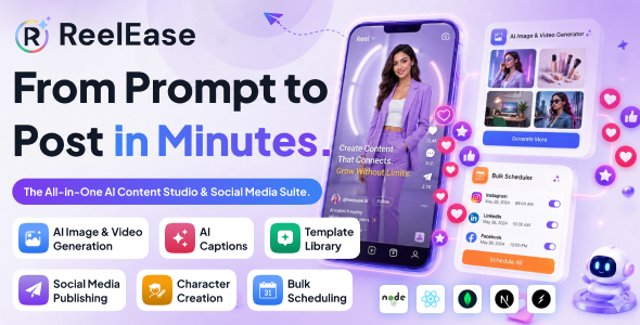 Reelease – AI Social Media Automation, Content Generation, AI Video Viral Reels | Node.js