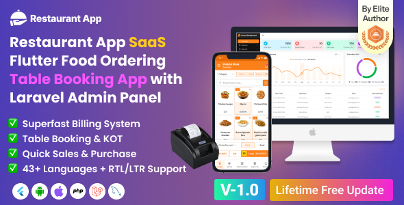 Restaurant App – online Food Ordering Table Booking Restaurant App with Laravel Admin Panel SaaS