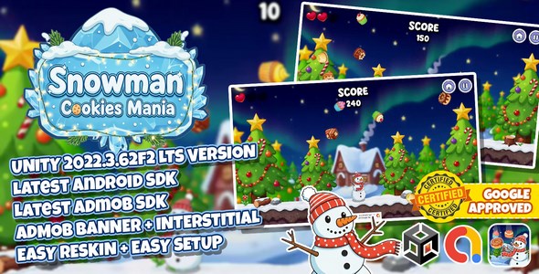 Snowman Cookies – Unity 2022 LTS Game Source Code | Admob Ready | Easy Reskin Passive Income