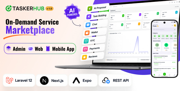 TaskerHub | AI-Powered On-Demand Service Marketplace with Laravel, Next.js Expo Mobile App