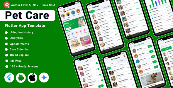 AI-Powered Pet Care Flutter Mobile App Template | Food Accessories Store