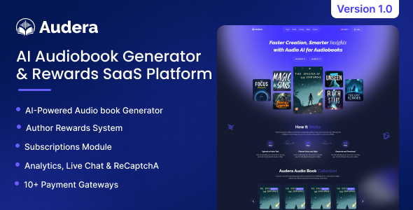 Audera – AI Audiobook Generator Rewards SaaS