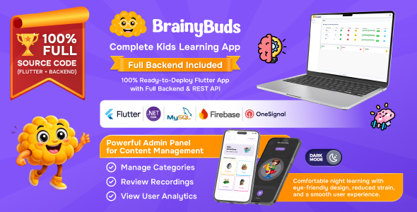 BrainyBuds App Flutter(Full App + Admin Panel)