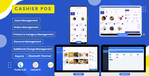 Cashier POS – Flutter Laravel Solution with Point Of Sales Responsive Smartphone and Tablet