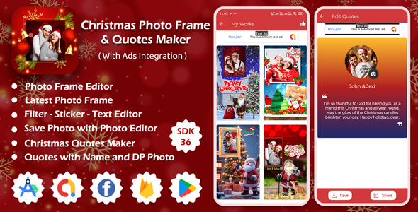 Christmas Photo Frame Quotes Maker App | Photo Editor App | Christmas Quotes Maker App with Ads