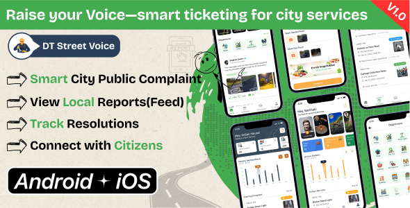DTStreetVoice – Smart City Public Complaint Ticketing Flutter App with Admin Panel (Android iOS)
