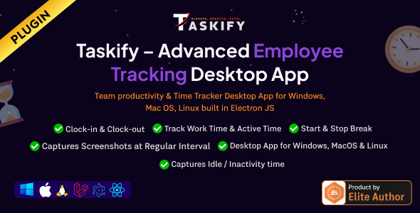 Employee Monitoring – Work, Active, Idle, Break Time Screenshots – Desktop App Plugin for Taskify