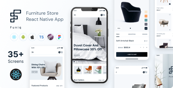 Funiq – Furniture Store React Native App | CLI 0.72.3 | TypeScript | Redux Store | Admin Panel