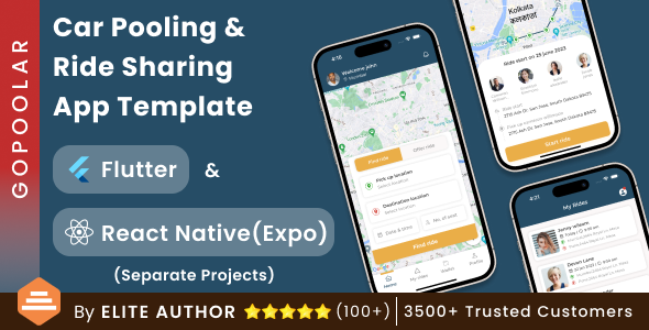 GoPoolar – Carpooling Ride Sharing App | Car Bike Pool | Flutter React Native Expo