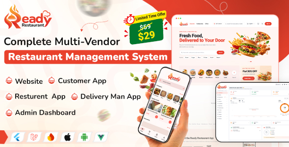 ReadyRestaurant – Complete Multi-Vendor Restaurant Management App, Website Admin Panel
