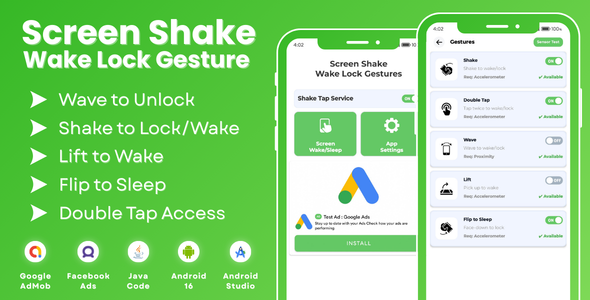 Screen Shake Wake Lock Gesture with AdMob Meta Ads Android