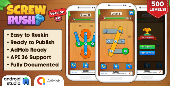 Screw Rush – Puzzle Game Android Studio Project with AdMob Ads + Ready to Publish