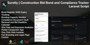 Suretly | Construction Bid Bond and Compliance Tracker Laravel Script With Flutter App