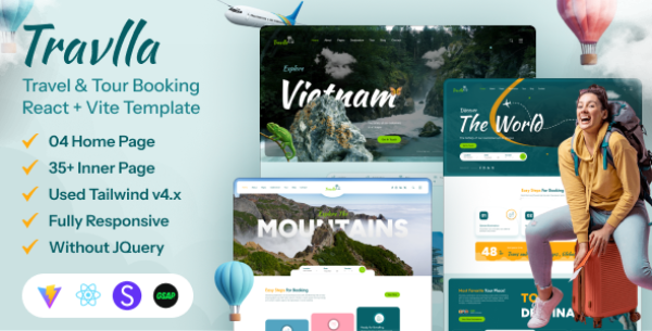 Travlla – Travel Tour Booking React Vite Tailwind Template