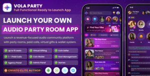 Vola Party – Audio Party Room App with Admin Panel | Paid Calls, Chat, Gifts, Wallet, Host Agency