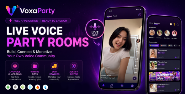 VoxaParty – Audio Party Room, Live Streaming Voice Chat App with Admin Panel