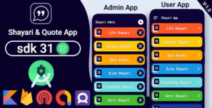 Shayari Quotes App Source code With Admob, Facebook bidding, Onesignal Push Notification