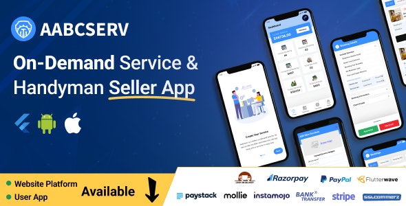 Aabcserv – Multivendor On-Demand Service Handyman Marketplace Flutter Seller App