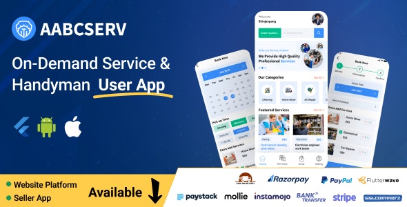 Aabcserv – Multivendor On-Demand Service Handyman Marketplace Flutter User App