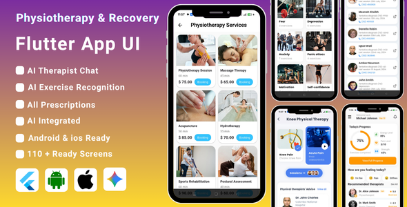 AI-Powered Physiotherapy Recovery Flutter App Template | Physical Therapy Rehab App