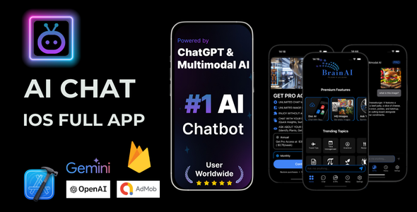 BrainAI – AI Chat Powered by OpenAI (ChatGPT), GPT4o Google AI | IOS Native SwiftUI Source Code