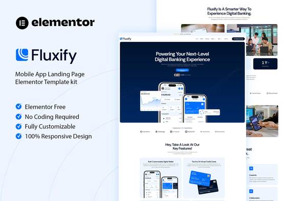Fluxify – Mobile App Landing Page Elementor Template Kit