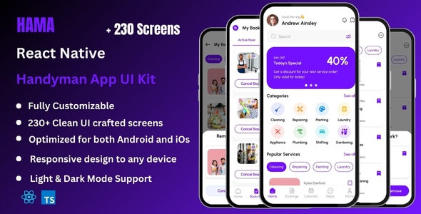 Hama – Handyman Home Service React Native Expo App Ui Kit