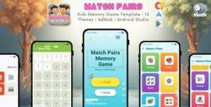Match Pairs – Kids Memory Game Template | 16 Themes | AdMob | Android Studio