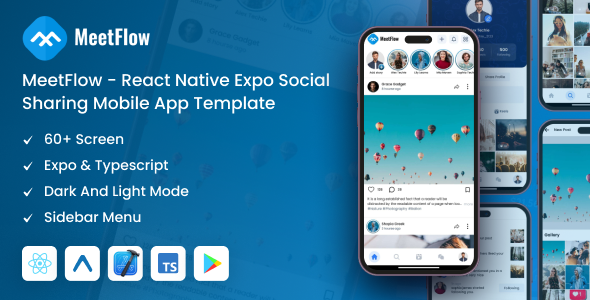 MeetFlow – React Native Expo Social Sharing Mobile App Template
