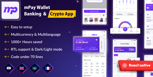 Mpay – Banking E-Money Wallet | FinPay | Finance | Money Transfer | Wallet | React Native Ui Kit