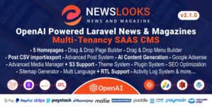 NewsLooks SAAS | OpenAI Powered News Magazines Multi-Tenancy SAAS CMS [Extended License]