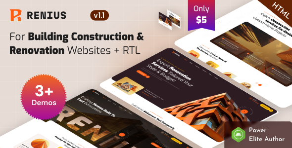 Renius – Building Construction Renovation Company HTML Template